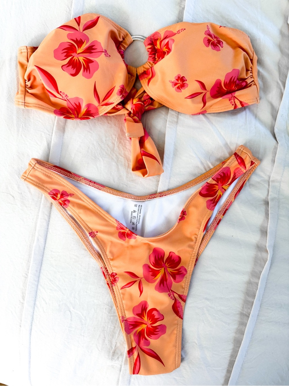 SHEIN Peach Bikini Set with Pink Floral Print
